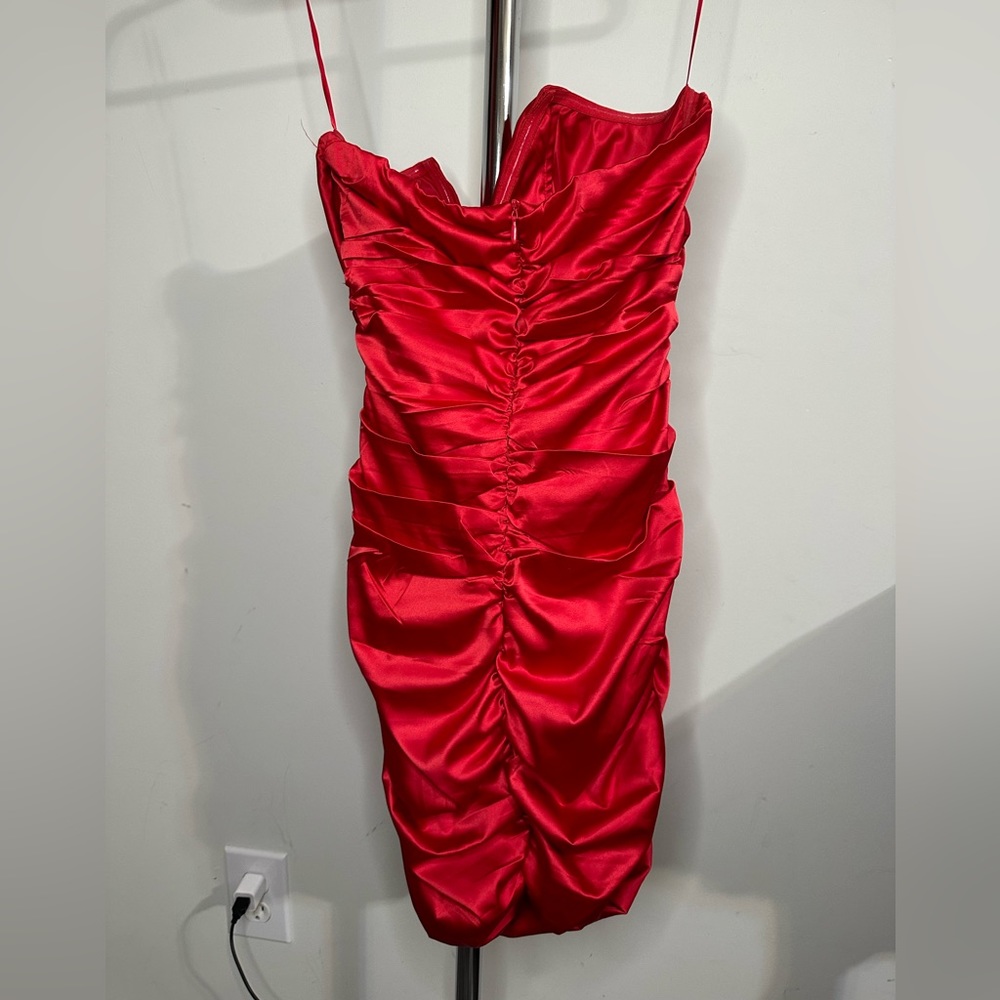Red Ruched Bodycon Dress - Picture 3 of 3